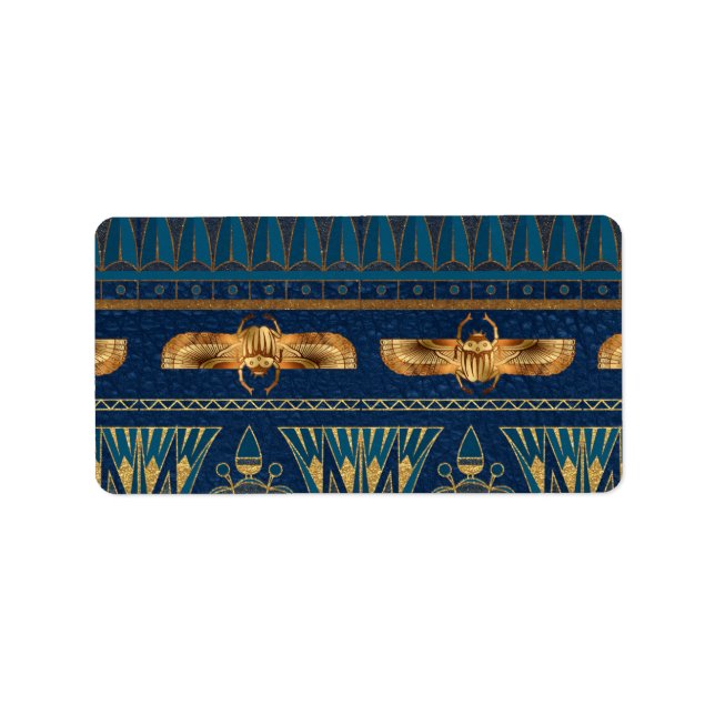Egyptian Hieroglyphs Gold Beetles Golden Glitter Label (Front)