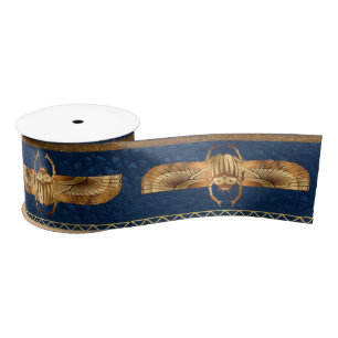 Egyptian Hieroglyphs Gold Beetles Golden Glitter Satin Ribbon