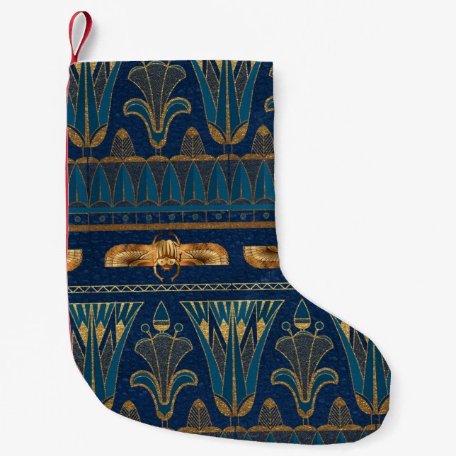 Egyptian Hieroglyphs Gold Beetles Golden Glitter Small Christmas Stocking (Front)