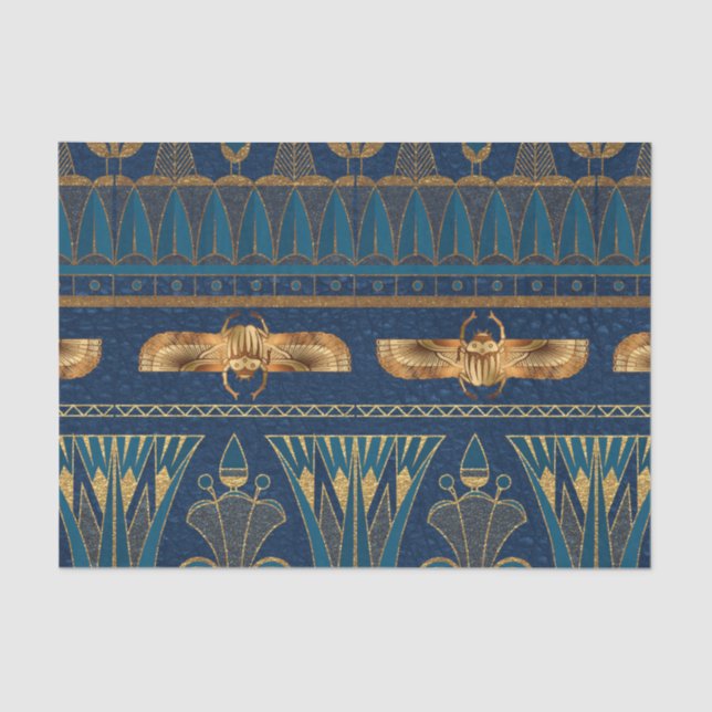 Egyptian Hieroglyphs Gold Beetles Golden Glitter Tissue Paper (Front)