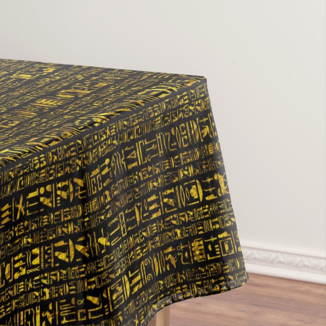 Egyptian hieroglyphs gold black cotton dining  tablecloth (In Situ)