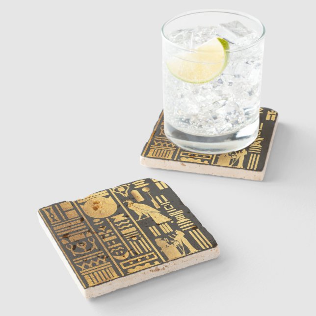 Egyptian Hieroglyphs Gold Foil  Stone Coaster (Side)