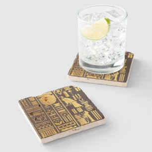Egyptian Hieroglyphs Gold Foil  Stone Coaster