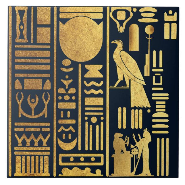 Egyptian Hieroglyphs Gold Foil Tile (Front)