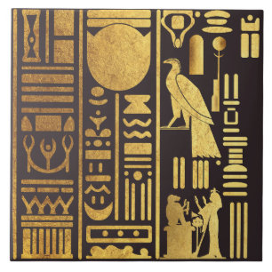 Egyptian Hieroglyphs Gold Foil Tile