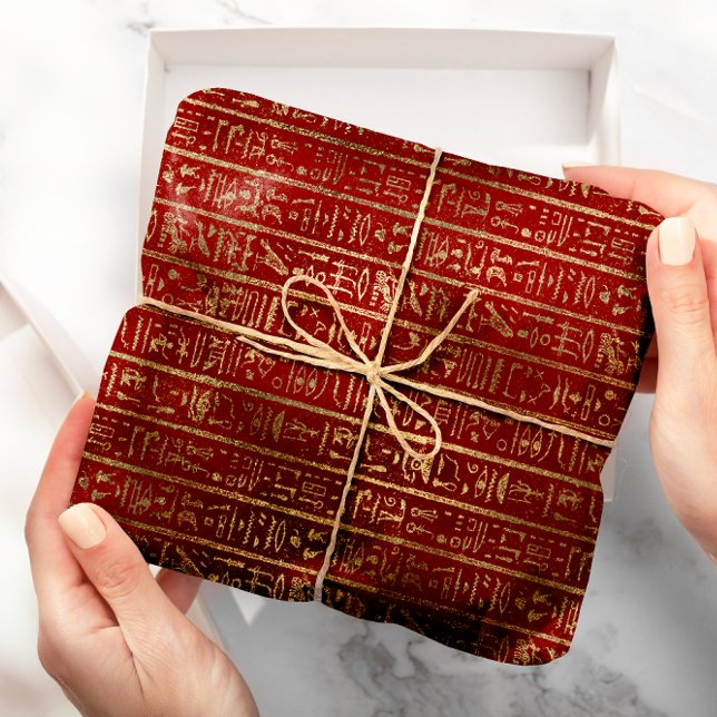 Egyptian Hieroglyphs Gold Foxier Bordeaux Luxury Wrapping Paper (Egyptian Hieroglyphs Gold Foxier Bordeaux Luxury Wrapping Paper)