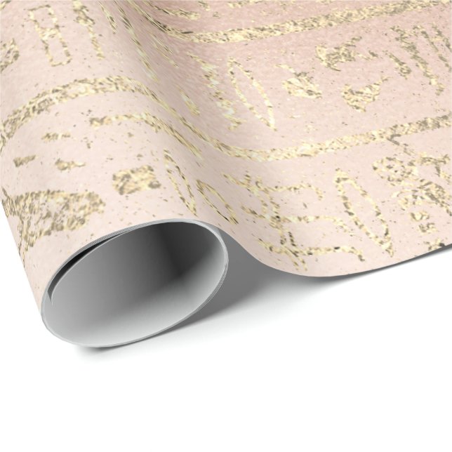 Egyptian Hieroglyphs Gold Foxier Rose Gold Blush Wrapping Paper (Roll Corner)