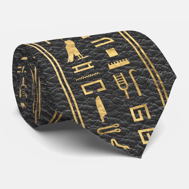 Egyptian hieroglyphs Gold on Leather Tie (Rolled)