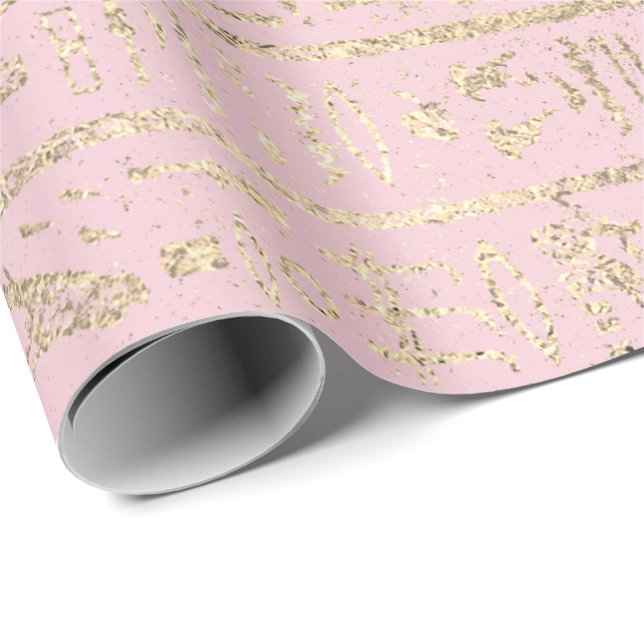 Egyptian Hieroglyphs Gold Pastel Pink Pastel Sepia Wrapping Paper (Roll Corner)