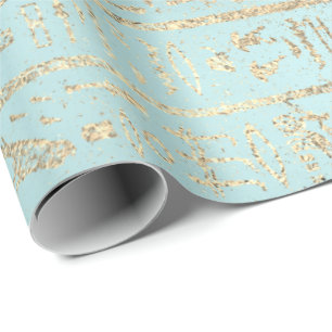 Egyptian Hieroglyphs Gold Tiffany Aqua Pastel Blue Wrapping Paper