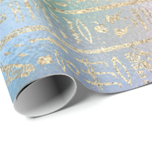 Egyptian Hieroglyphs Gold Tiffany Aqua Pink Blue Wrapping Paper