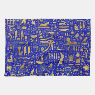 Egyptian hieroglyphs -Lapis Lazuli and Gold Tea Towel