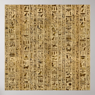 Egyptian hieroglyphs on papyrus poster