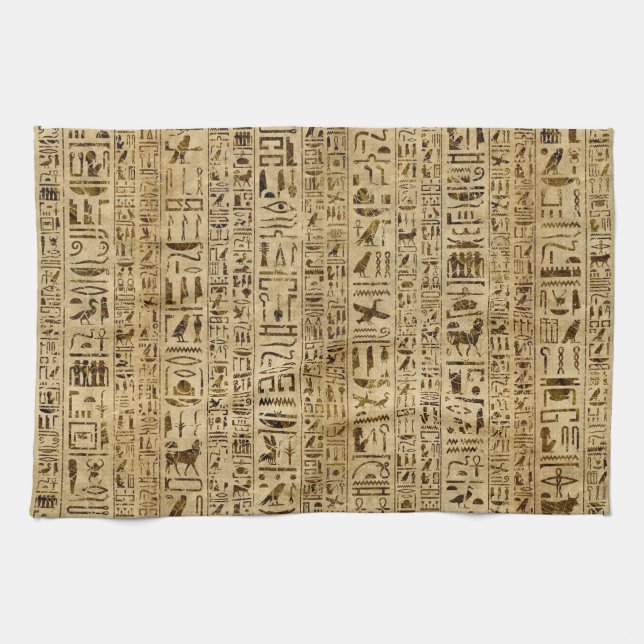 Egyptian hieroglyphs on papyrus tea towel (Horizontal)