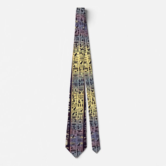 Egyptian hieroglyphs on purple violet tie (Front)