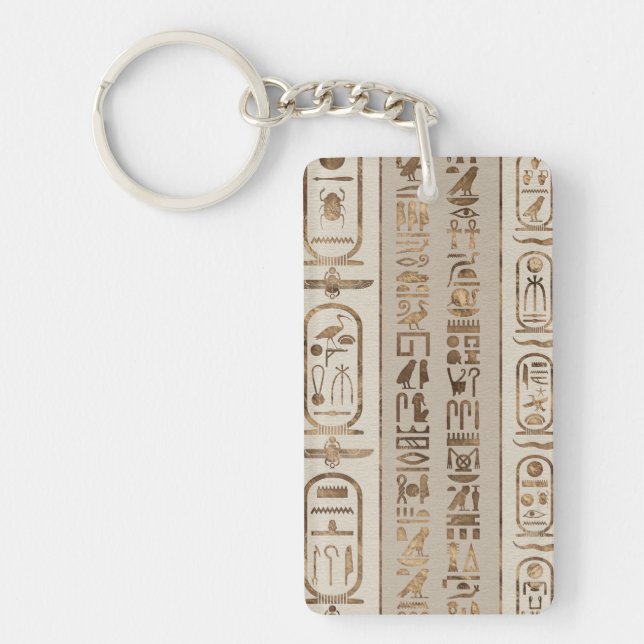 Egyptian hieroglyphs Pastel Gold Key Ring (Front)