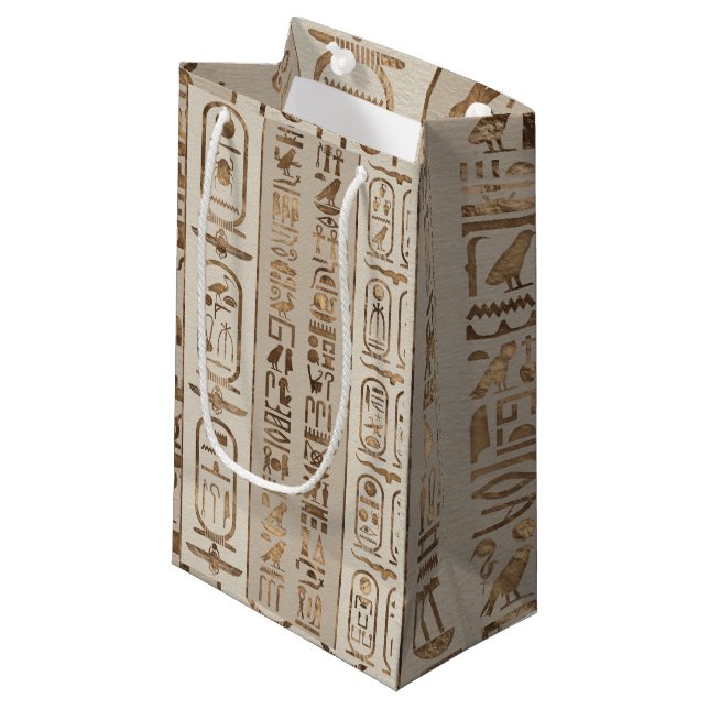 Egyptian hieroglyphs Pastel Gold Small Gift Bag (Front Angled)