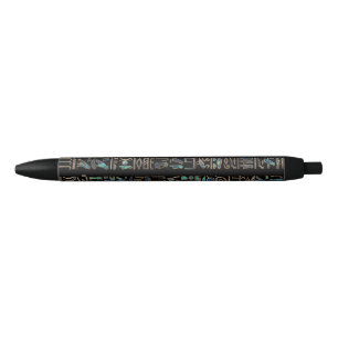 Egyptian hieroglyphs pattern Gold Abalone Black Ink Pen