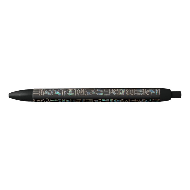 Egyptian hieroglyphs pattern Gold Abalone Black Ink Pen (Front)