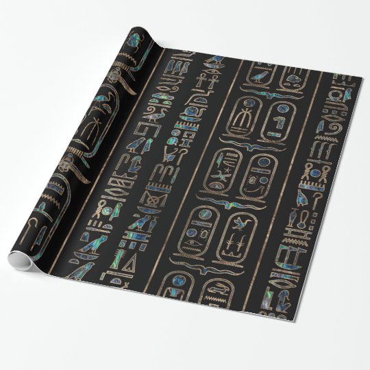 Egyptian hieroglyphs pattern Gold Abalone Wrapping Paper | Zazzle.co.uk