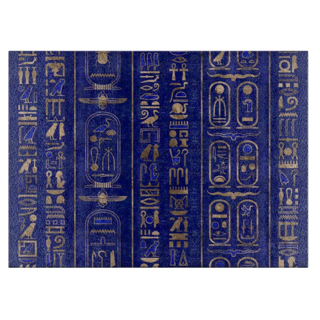 Egyptian hieroglyphs pattern Gold Lapis Lazuli Cutting Board (Front)