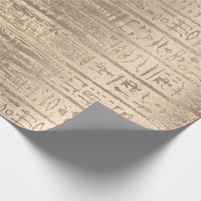 Egyptian Hieroglyphs Rose GoldGold  Wood Wrapping Paper (Corner)
