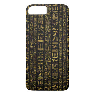 Egyptian hieroglyphs vintage gold on black iPhone 8 plus/7 plus case