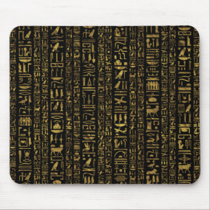 Egyptian hieroglyphs vintage gold on black mouse mat
