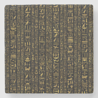 Egyptian hieroglyphs vintage gold on black stone coaster