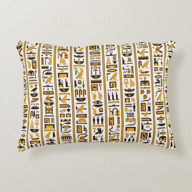 Egyptian hieroglyphs yellow-black colour seamless decorative cushion (Front)