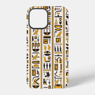 Egyptian hieroglyphs yellow-black colour seamless iPhone 12 case