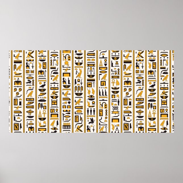 Egyptian hieroglyphs yellow-black colour seamless poster (Front)