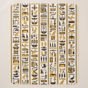 Egyptian hieroglyphs yellow-black colour seamless sherpa blanket