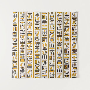 Egyptian hieroglyphs yellow-black colour seamless tapestry