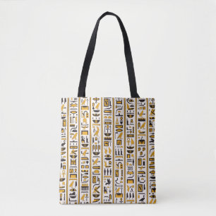 Egyptian hieroglyphs yellow-black colour seamless tote bag