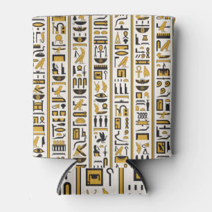 Egyptian Hieroglyphs: Yellow-Black Seamless. Can Cooler