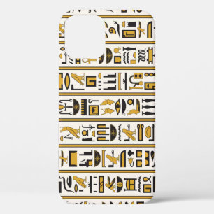 Egyptian Hieroglyphs: Yellow-Black Seamless. iPhone 12 Case