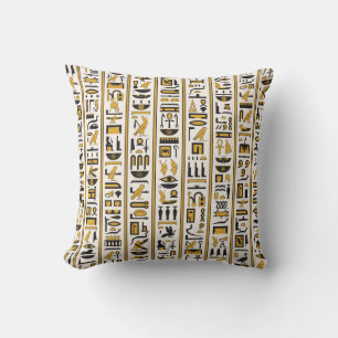 Egyptian Hieroglyphs: Yellow-Black Seamless. Cushion