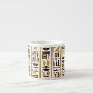 Egyptian Hieroglyphs: Yellow-Black Seamless. Espresso Cup