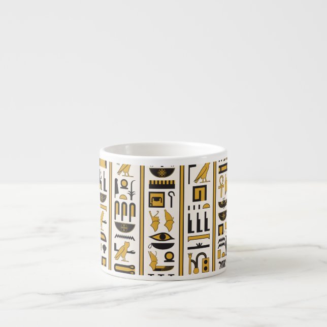 Egyptian Hieroglyphs: Yellow-Black Seamless. Espresso Cup (Front)