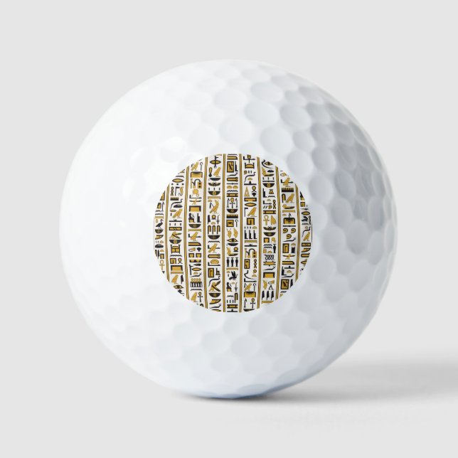 Egyptian Hieroglyphs: Yellow-Black Seamless. Golf Balls (Front)