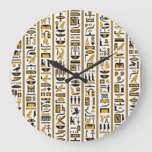 Egyptian Hieroglyphs: Yellow-Black Seamless. Large Clock