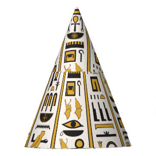 Egyptian Hieroglyphs: Yellow-Black Seamless. Party Hat