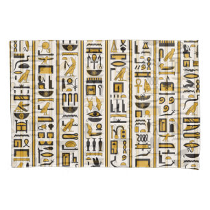 Egyptian Hieroglyphs: Yellow-Black Seamless. Pillowcase
