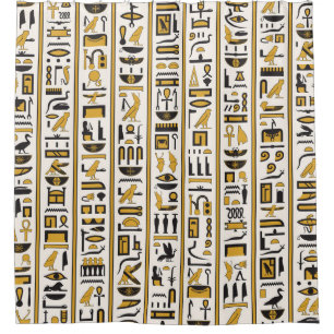Egyptian Hieroglyphs: Yellow-Black Seamless. Shower Curtain