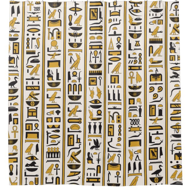 Egyptian Hieroglyphs: Yellow-Black Seamless. Shower Curtain (Front)