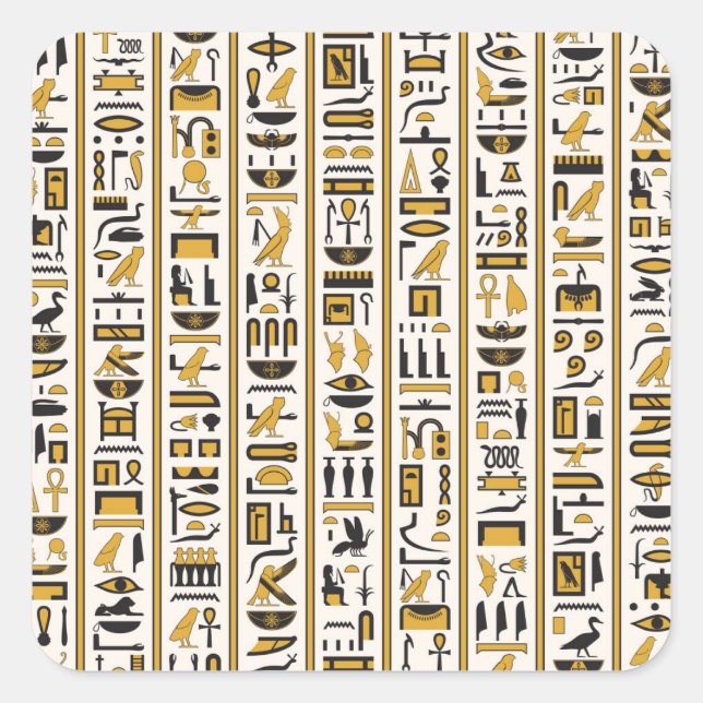 Egyptian Hieroglyphs: Yellow-Black Seamless. Square Sticker (Front)