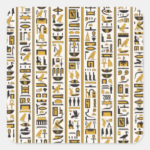 Egyptian Hieroglyphs: Yellow-Black Seamless. Square Sticker