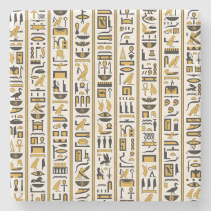 Egyptian Hieroglyphs: Yellow-Black Seamless. Stone Coaster