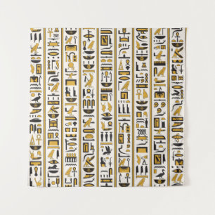 Egyptian Hieroglyphs: Yellow-Black Seamless. Tapestry